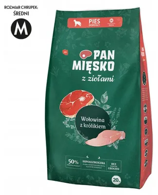 Zdjęcie produktu dla Sucha karma dla psa Pan Mięsko z Ziołami WOŁOWINA KRÓLIK Średnie rasy 20kg