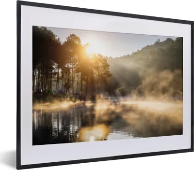 Produktbild von MuchoWow® MuchoWow® Gerahmtes Poster Wald - Wasser - Nebel 40x30 cm - Poster mit zchwarzem Bilderrahmen - Bilderrahmen - Poster im Rahmen