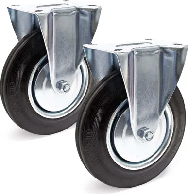 Produktbild von Wiltec Bockrollen Set 2x Transportrolle Ø200mm mit Vollgummirad, Metallfelge und Anbauplatte bis 150kg pro Rad, Apparaterollen Möbelrollen leiser Lauf