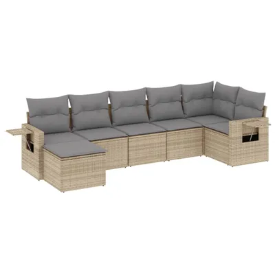 Produktbild von 7-tlg. Garten-Sofagarnitur mit Kissen Beige Poly Rattan