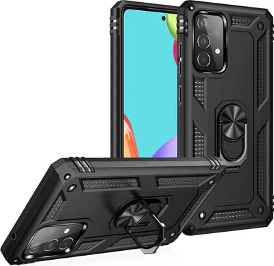 Immagine prodotto di Custodia per Galaxy A52 5G a doppio strato robusta, protezione militare con supporto ad anello e supporto nero