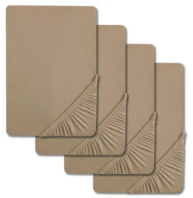 Immagine prodotto di Set di 4 lenzuola elasticizzate in cotone Castell, colore taupe, per letti da 90 x 190 cm e 100 x 200 cm