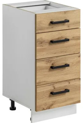 Image de Meuble bas de cuisine avec 4 tiroirs "Rita" - Naturel/Blanc - L 40 x H 81 cm