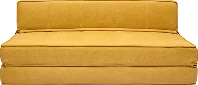 A studio shot of a yellow sofa bed.