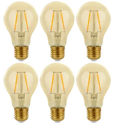 Produktbild von 6 x LED Filament Birnenform A60 2W = 24W E27 klar Gold Retro Shine extra warmweiß 2400K