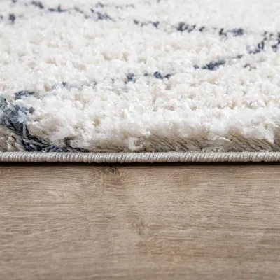 Produktbild von TT Home Teppich Wohnzimmer Shaggy Modern Rautenmuster Hochflor Karo In Creme Blau Größe 60x100 cm