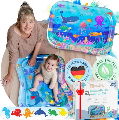 Produktbild von Mallie® Wassermatte Baby BPA Frei Wasserspielmatte (Blau 95x75 CM) XXL Türkis Blau - Wasserspielmatte Baby, Baby Matte, Babymatte für Baby 3 Monate