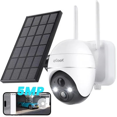 Obrázek produktu pro ieGeek 5MP solární bezpečnostní venkovní kamera s dobíjecí baterií a 64GB SD kartou 335°|120° PTZ, IP kamera, venkovní bezdrátová kamera s barevným nočním viděním, PIR detektorem pohybu, obousměrným zvukem, 9000mAh
