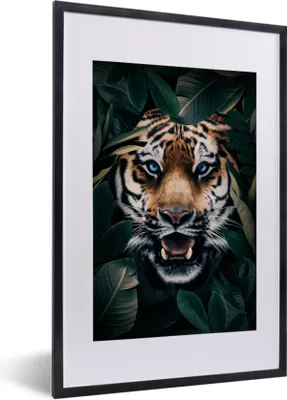 Produktbild von MuchoWow® MuchoWow® Gerahmtes Poster Tiger - Bäume - Blau 40x60 cm - Poster mit zchwarzem Bilderrahmen - Poster in Rahmen