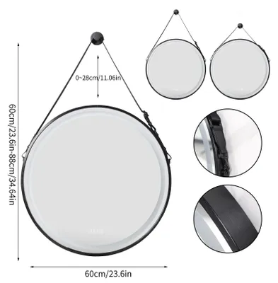 Zdjęcie produktu dla Lustro do łazienki - okrągłe, z podświetleniem LED - lustro ścienne - z funkcją anty-mgielną - możliwość regulacji jasności i aluminiowa rama