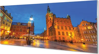 Produktbild von Glasbilder 125x50 Wandkunst Danziger Altstadt Nacht Kirche