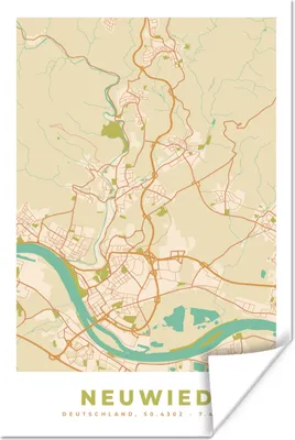 Produktbild von MuchoWow® Poster Vintage - Karte - Neuwied - Stadtplan - Grundriss 40x60 cm - Plakate für die Wand - Poster Babyzimmer