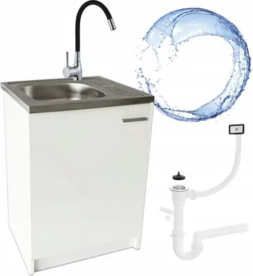 Productafbeelding van Stamar | Keukenonderkast - 60 cm - Spoelbak Deante - Flexibele zwarte kraan - Afvoer - Wit