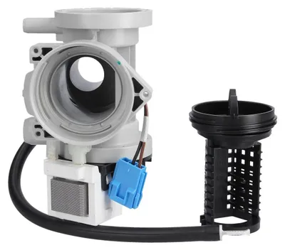 A washing machine drain pump assembly with a filter.