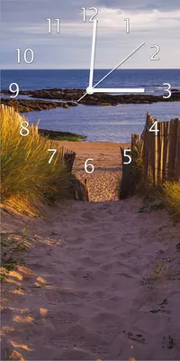 Produktbild von Wallario Design Wanduhr bedruckt, Größe 30 x 60 cm, Motiv: Weg durch die Dünen zum Meer an der Küste