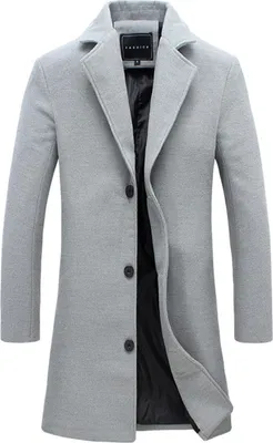 Produktbild von Herren Mantel Wolle Lang Slim Fit Wintermantel Business Trenchcoat Freizeit Herren-Mäntel Stehkragen Übergangsmantel Bequeme Herrenmantel, hellgrau