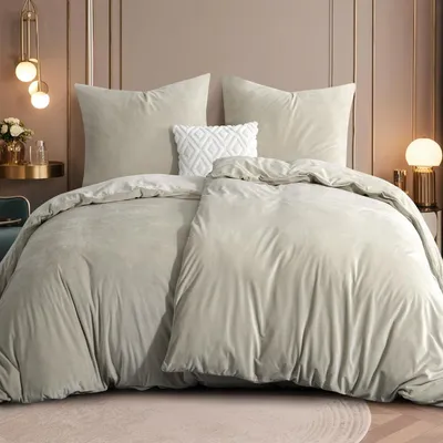 Productafbeelding van Bettenset, 4-delig, 135x200 cm, beige, flanellen, warm, winter, zacht, pluche, fleece, met 2 kussenslopen van 80x80 cm