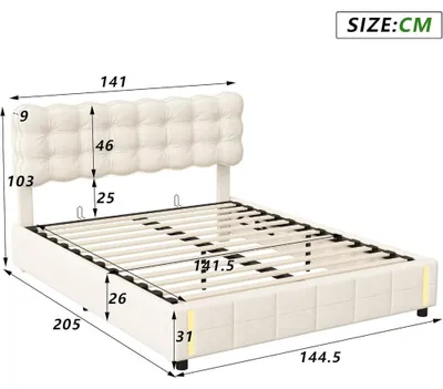 Obrázok produktu pre Postel – dvojlôžko – čalúnená postel – postel s úložným priestorom – rám postele – 140 x 200 cm – hydraulický úložný priestor