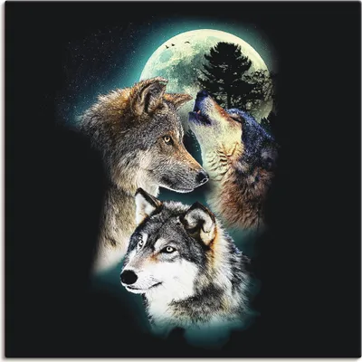 Produktbild von ARTland Leinwandbild Phantasie Wolf Wölfe mit Mond Größe: 70x70 cm