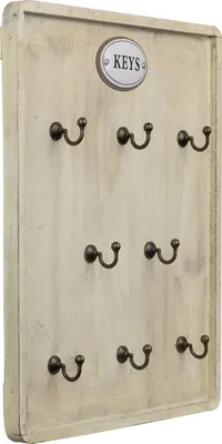 Zdjęcie produktu dla Vintage drewniany wieszak na klucze z 12 haczykami - ścienny wieszak na klucze z metalowym napisem "KEYS", kremowy, 35 × 27 × 5 cm - ścienny schowek do przedpokoju, kuchni lub biura