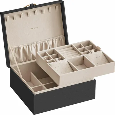 Obrázek produktu pro Šperkovnice, 2 úrovně, černá, elegantní design s sametovou úpravou