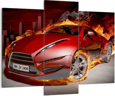 Produktbild von Bild auf Leinwand - Leinwandbild - Auto Flammen Rot - 130x100cm - Wand Bild - Wanddeko - Leinwanddruck - Bilder - Kunstdruck - Wanddekoration - Leinwand bilder - Wandkunst - CB130x100-0200