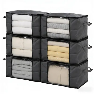 Produktbild von Aufbewahrungstasche faltbare Aufbewahrungsboxe mit Deckel Kleiderschrank Organizer mit Reißverschluss Griffe Kleidung 6er Set 60L 55 x 35 x 31.5 cm