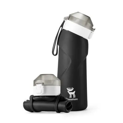 Immagine prodotto di Qunature 700ml Bottiglie d'acqua pieghevoli in silicone Bottiglia d'acqua per sport all'aperto arrotolabile con maniglia per il trasporto per escursioni, scuola e palestra, nero