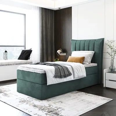 Produktbild von Kinderbett, Boxspringbett LUMORA MINI mit T25 Topper, Einzelbett, Stauraum, Schlafzimmer, Polsterbett, 80x200 cm. (Grün - Itaka 10)