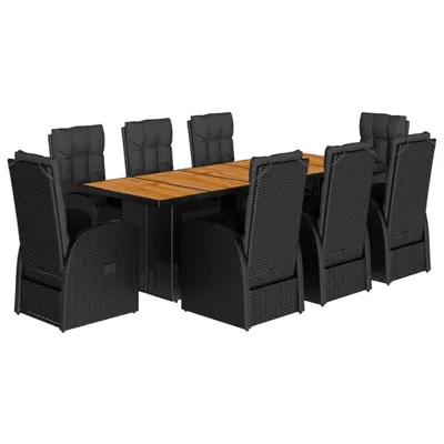 Produktbild von vidaXL 9-tlg. Garten-Essgruppe mit Kissen Schwarz Poly Rattan