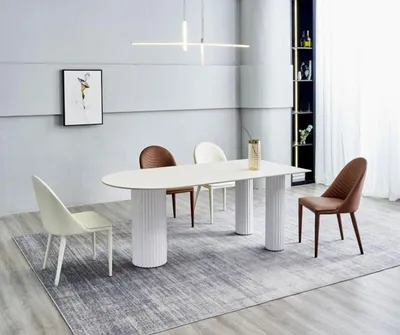 Produktbild von Weiße Esszimmergarnitur Designer Esstisch 6x Polsterstühle Luxus Set