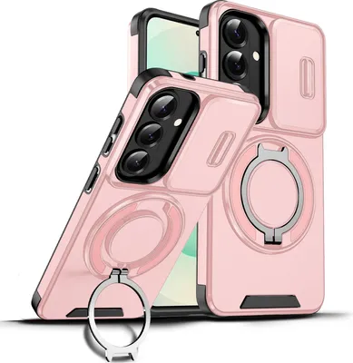 Immagine prodotto di Custodia a doppio strato per Samsung Galaxy S26, con copertura scorrevole per la fotocamera e supporto magnetico ad anello Rosa