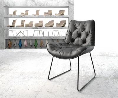 Produktbild von DELIFE Esszimmerstuhl Taimi-Flex Echt-Leder Schwarz Kufengestell Schwarz