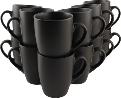 Produktbild von OTIX Kaffeetassen mit Henkel Kaffeebechersatz von 12 Mattschwarz 340ml