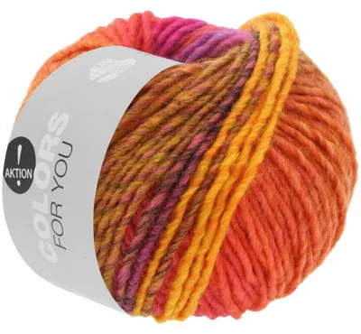 Produktbild von Lana Grossa COLORS FOR YOU 50 g voluminöses Dochtgarn mit Farbverlauf 90 m Farbe 139 - Fuchsia/Rost/Orangegelb/Dunkelbraun/Lila/Rot