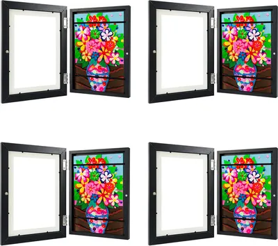 Image de (Blanc, pack de 4) Cadre artistique pour enfants, cadre pour enfants avec ouverture frontale, cadre photo A4 modifiable pour les graphiques des enfants, cadre de rangement pour les œuvres d'art peut être retourné pour le dessin et le bricolage pour les enfants
