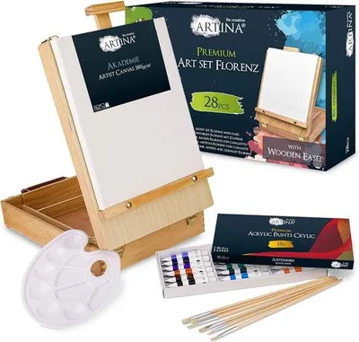 Produktbild von Famanu Malset 28-teilig - Acrylfarben, Holzbox