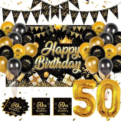 Produktbild von Geburtstagsdeko-Set in Schwarz und Gold für Feiern
