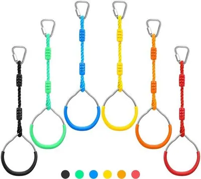 Produktbild von Unyqoos® 6er-Set bunte Turnringe für Kinder – Outdoor-Turnringe für Garten & Spielplatz, Polyester/Metall mit ABS-Griff, bis 120 kg
