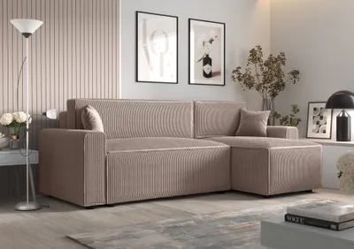 Produktbild von Ecksofa Alvito BIS, Farbe: Hellbraun. Material: Kord. A: B: 252 cm,H: 85 cm,Länge: 140 cm, Eckcouch, Schlafcouch, Sofa bed, Schlafsofa