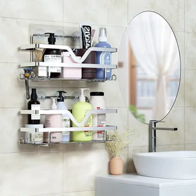 Produktbild von ASelected 2 Pack - Duschablage, Badregal Organizer ohne Bohren, Klebe Dusche Auf