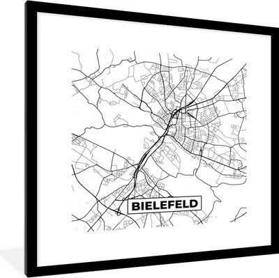 Produktbild von MuchoWow® Gerahmtes Poster Bielefeld - Karte - Stadtplan 40x40 cm - Poster mit Schwarzem Bilderrahmen Wandposter Rahmen Foto Bilder - Poster - Plakat im Rahmen