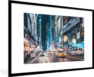Produktbild von MuchoWow® Gerahmtes Poster New York - Taxi - Times Square 90x60 cm - Poster mit Schwarzem Bilderrahmen Wandposter Rahmen Foto Bilder - Wanddekoration - Fotos