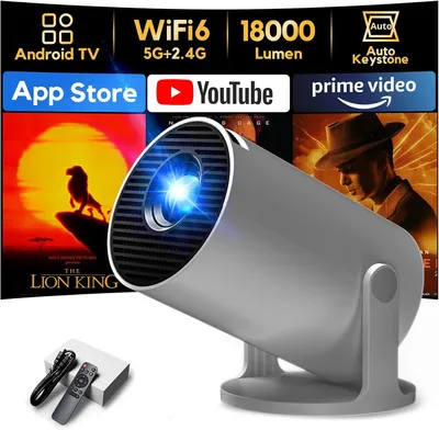 Produktbild von Tragbarer Beamer – Mini-Projektor – Heimkino – Android 11, WiFi 6 – 200-Zoll-Bildschirm – Schwarz