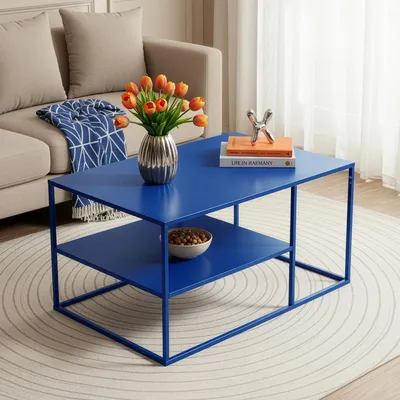 Image de Table basse 'Solund' acier 90 x 60 x 45 cm bleu foncé
