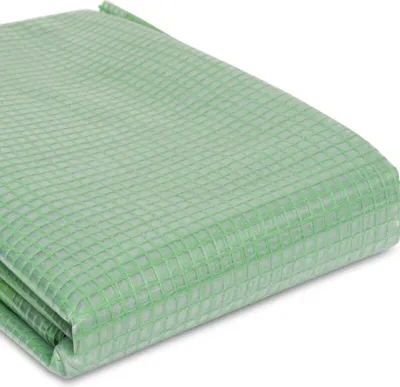 A folded green greenhouse film with a grid pattern, shown on a white background.