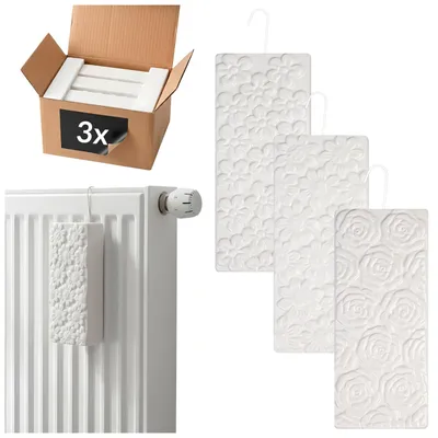 Zdjęcie produktu dla SUPERBUTELKI - 3x Ceramiczny nawilżacz powietrza na kaloryfer, grzejnik - Kwiaty białe tłoczone, productTiles.product.images.aiGenerated