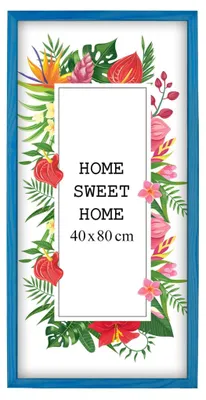 Obrázok produktu pre MG Design, modrý rám na obrázky, 40 x 80 cm – vyrobený z prírodného dreva s akrylovým sklom, určený na zavesenie aj na postavenie, vhodný na fotografie, plagáty a puzzle