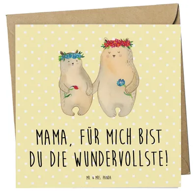 Produktbild von Mr. & Mrs. Panda Grußkarte Bären mit Blumenkranz - Gelb Pastell - Geschenk, Lieblingsmensch, doppelkarte, Kinder, Klappkarte, Mama, Glückwunschkarte, anlasskarte
