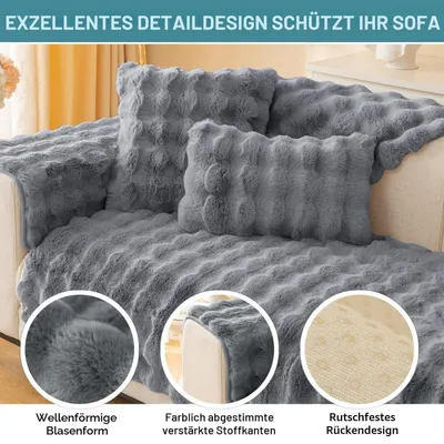 Produktbild von Sofaüberwurf Grau 90x240cm Plüsch Sofabezug